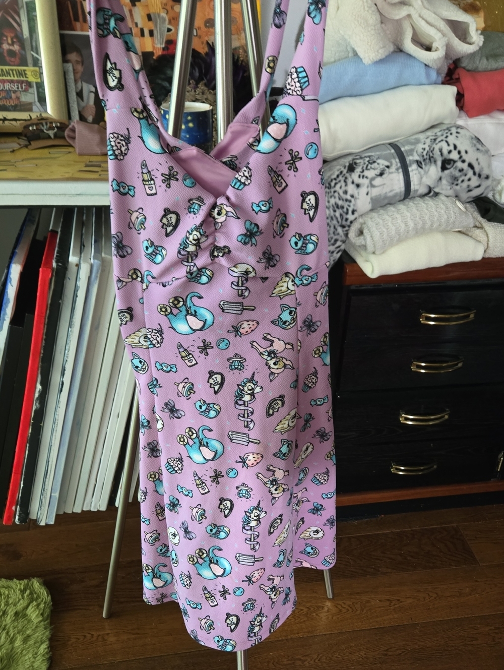 Lavender Sleeveless One-Piece with Playful Print